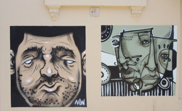 pictures painted on a wall on Goddard street in Newtown, Sydney, Australia