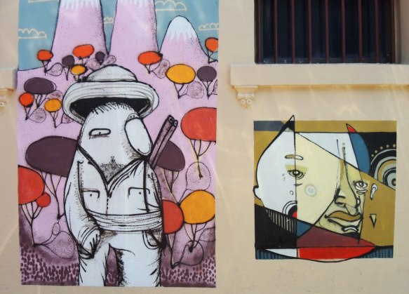 pictures painted on a the wall on Goddard street in Newtown, Sydney, Australia