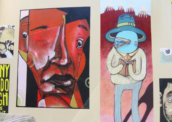 pictures painted on a wall on Goddard street in Newtown, Sydney, Australia