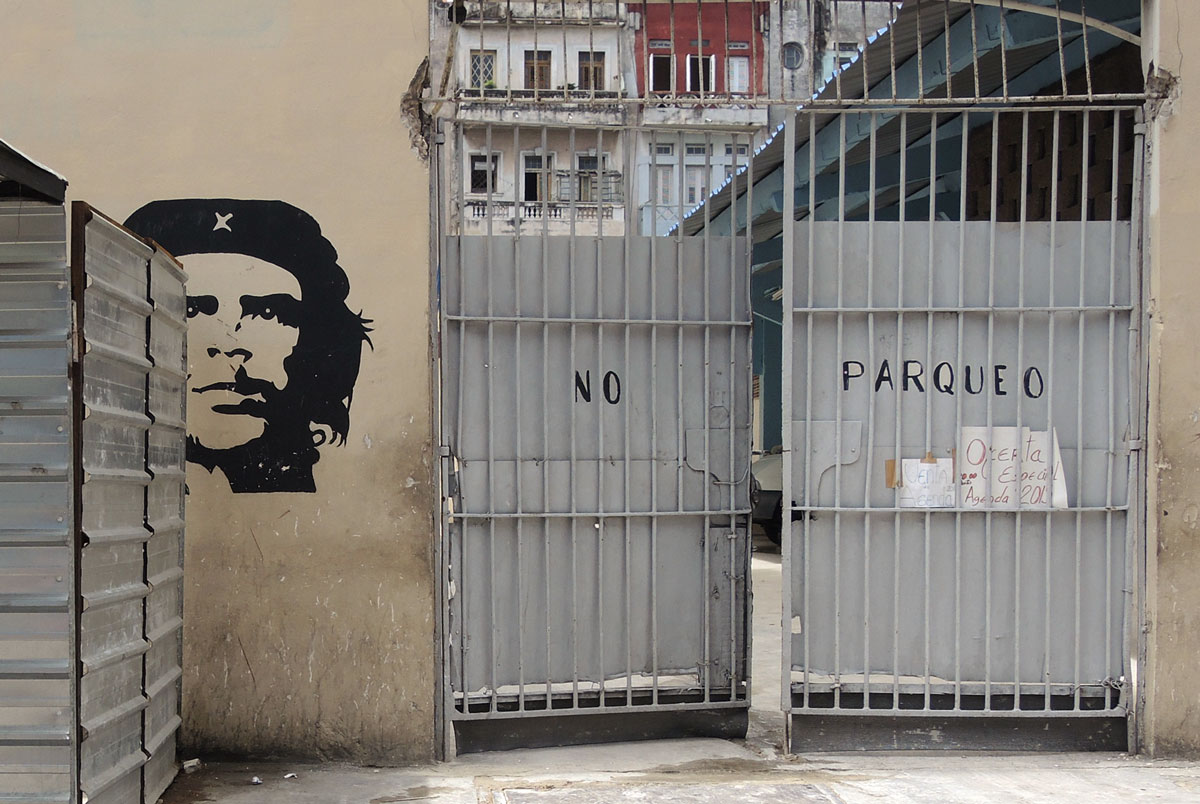 a black stencil of Che Guevera's head