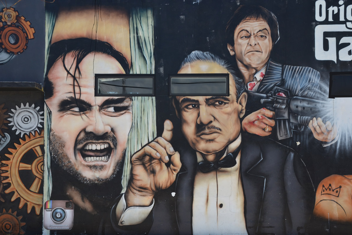 Marlon Brando as the Godfather, in a mural with other actors