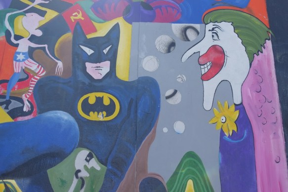 part of a mural on Berlin Wall, Eastside gallery - Batman and Joker