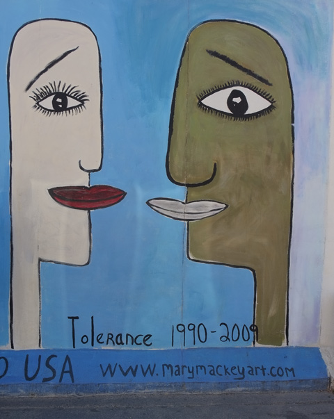 part of a mural on Berlin Wall, Eastside gallery, Tolerance by Mary Mackey of Denver Colorado 