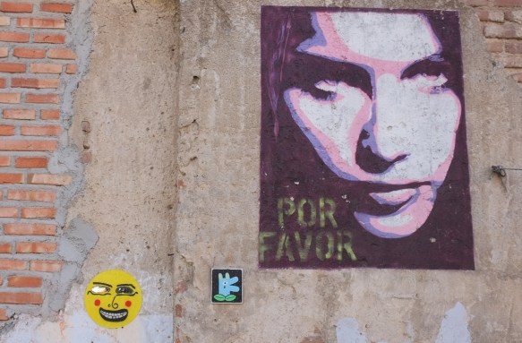 poster by Por Favor of a woman's face in pink and purple