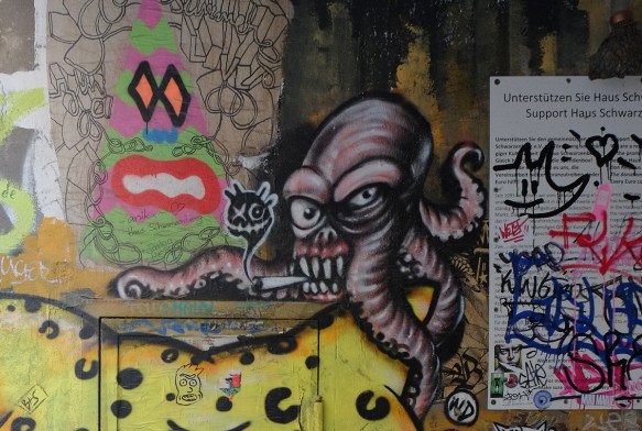 street art, octopus smoking a cigarette