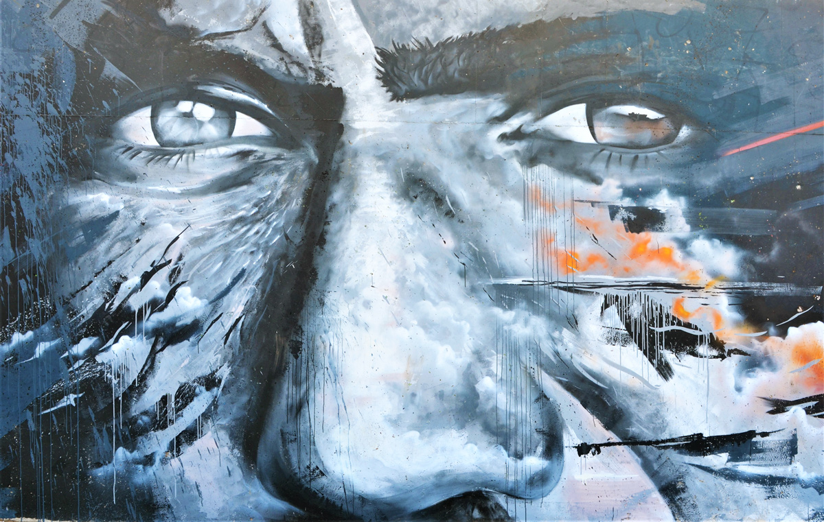 mural, close up of man's eyes and nose by Senzoclouds, senzo, mr clouds