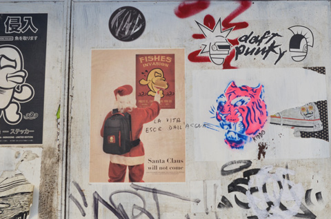 fishes invasion graffiti with Santa Claus