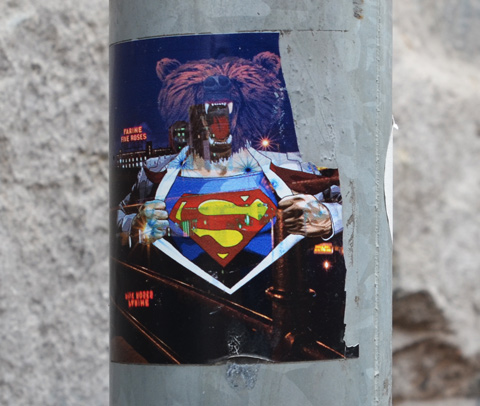 sticker with superman logo on undershirt 