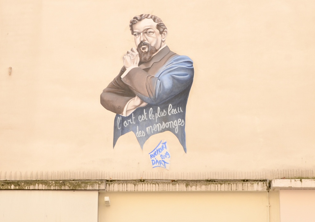 street art portrait in blue and brown