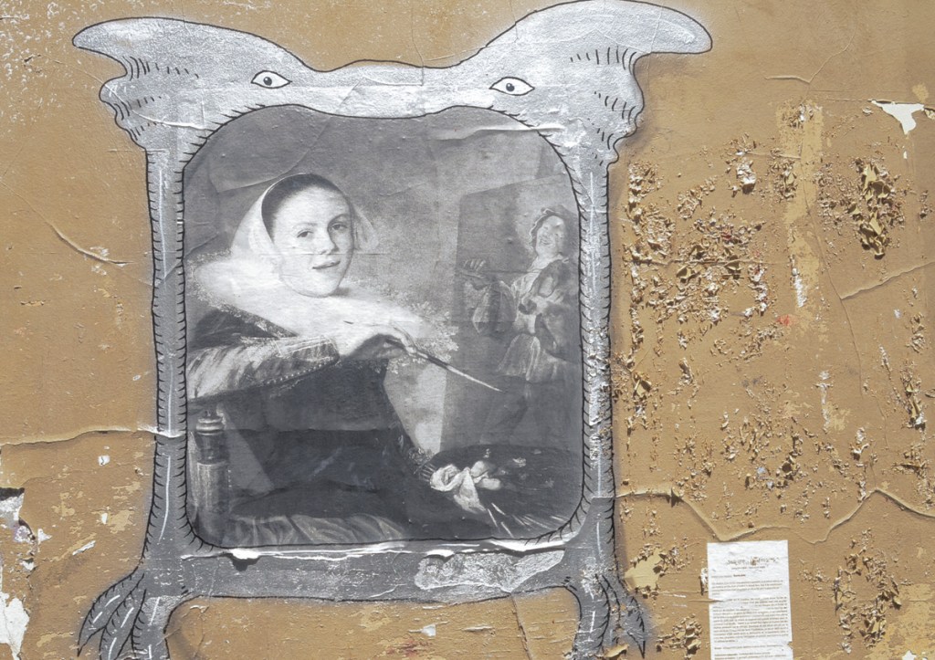 black and white print of Judith Leyster's self portrait 