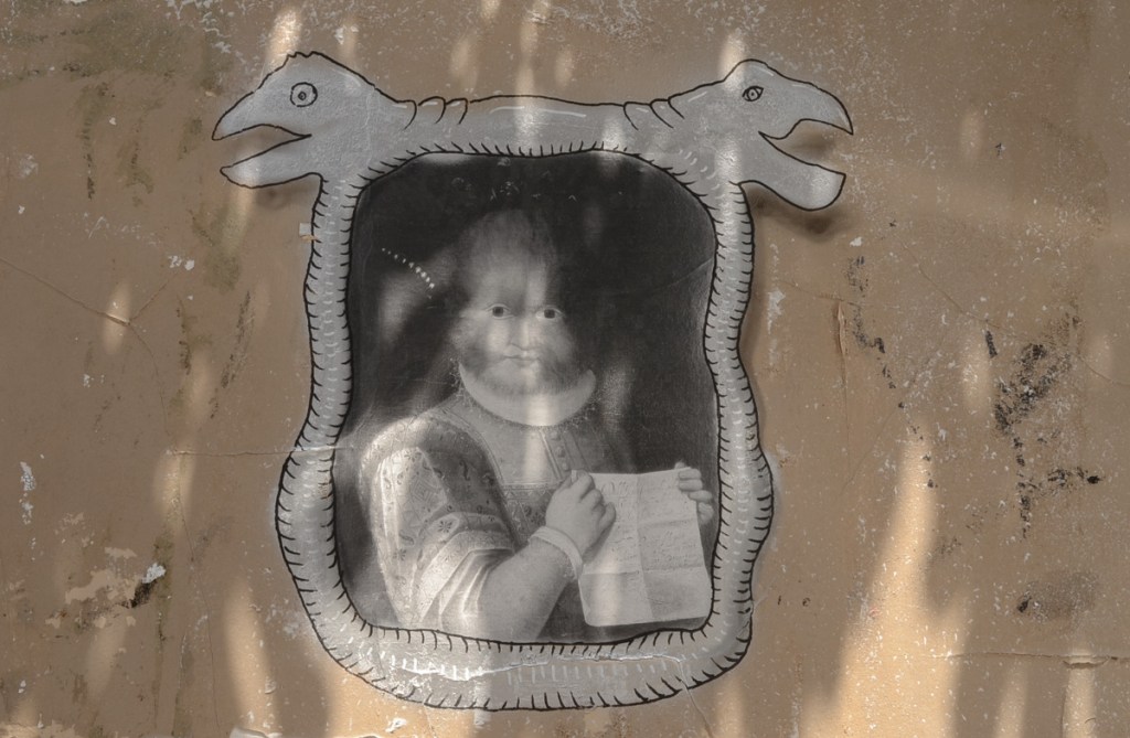 black and white print of Lavinia Fontan's portrait of a young girl with werewolf syndrome, painted in the 1500s