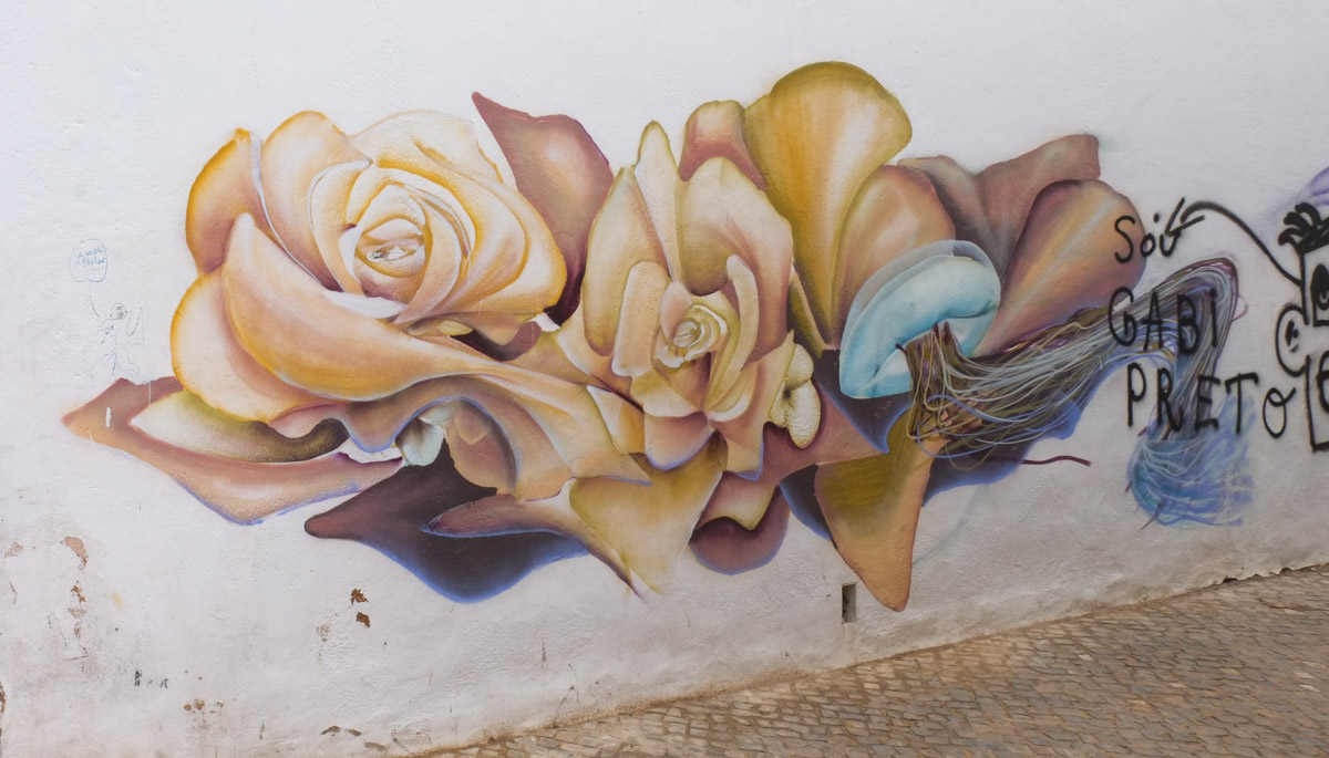 mural with roses and a jellyfish