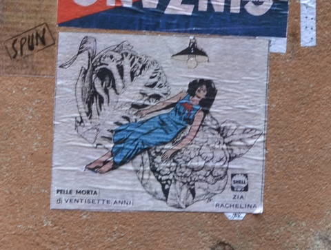 drawing, and paste up, by spun 29 a ka a alessandro spun, of a woman lying across a cauliflower that has been cut in half. 