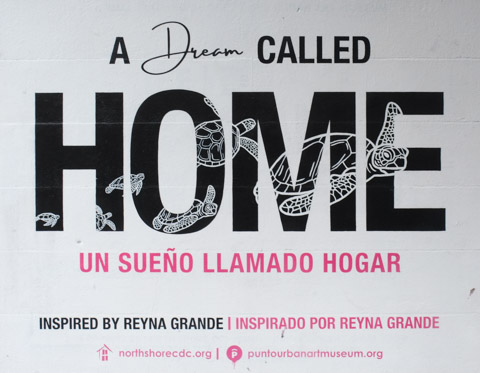 title panel in a series of paintings along a fence on Peabody Street in Salem Massachusetts