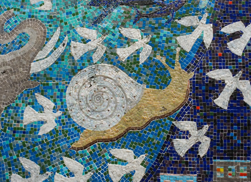 large snail in a mosaic mural