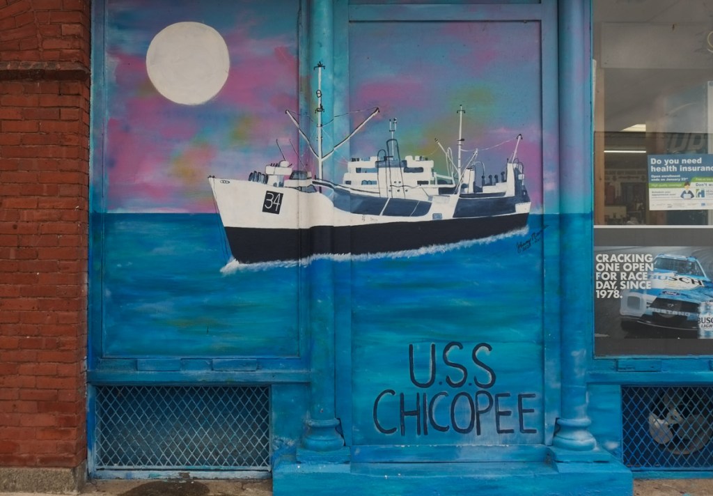 mural of a ship at sea, uss chicopee