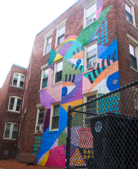 el punto mural, abstract face, woman with three eyes, geometric shapes, Edward Granger