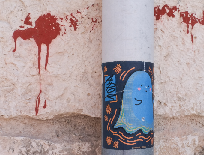 sticker graffiti, little blue ghost