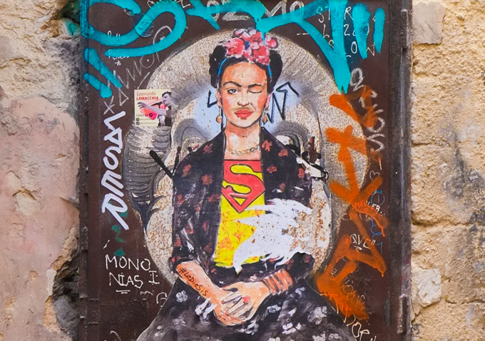 Frida Kahlo superwoman graffiti by LeDieSis