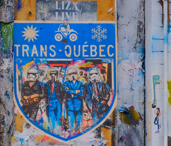 graffiti by Bao Pham, Trans Quebec, Beatles as storm troopers in a shield shape