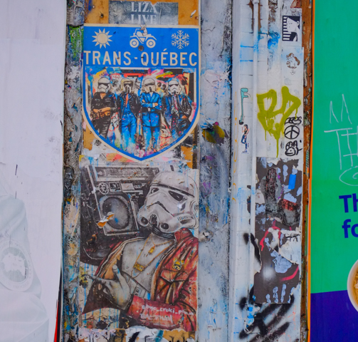 graffiti by Bao Pham, Trans Quebec, Beatles as storm troopers in a shield shape