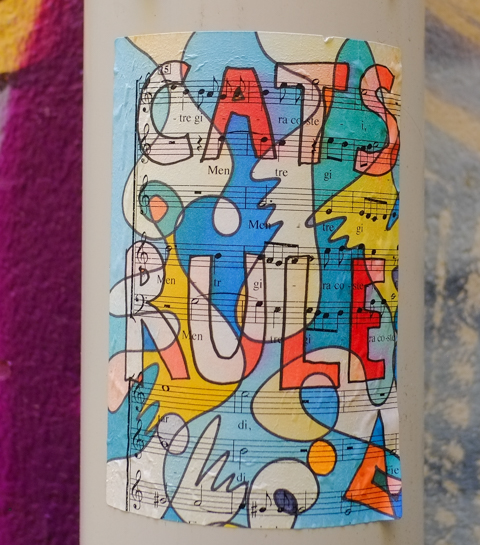 cats rule, text in many colours, paste up