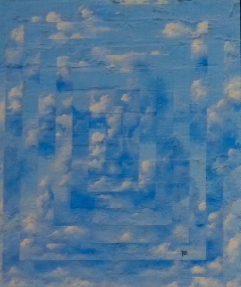 part of a series called Works from Home, Covid themed images by local artists, presented by Albright Knox gallery, painting by Fotini Galanes