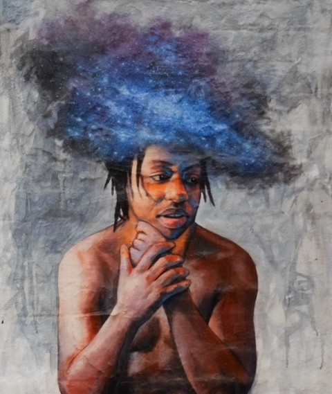 part of a series called Works from Home, Covid themed images by local artists, presented by Albright Knox gallery, painting by Julia Bottoms