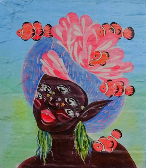 part of a series called Works from Home, Covid themed images by local artists, presented by Albright Knox gallery, painting by Obsidian Bellis