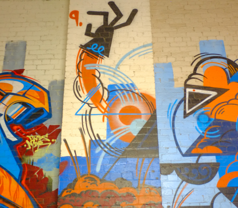 part of an abstract mural in Finlay lane