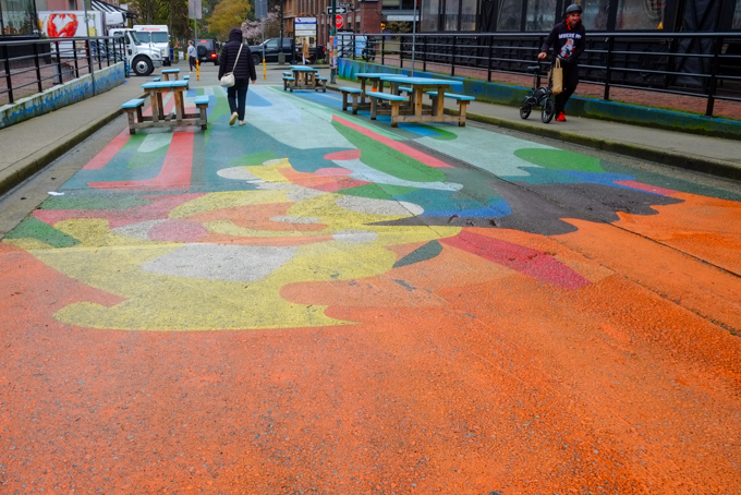 abstract painting on pedestrianized section of street