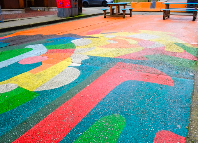 abstract painting on pedestrianized section of street