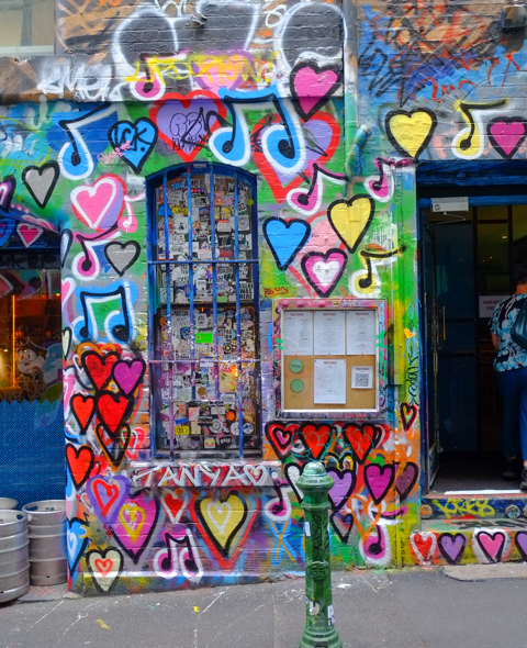 spray painted street art hearts in Hosier Lane
