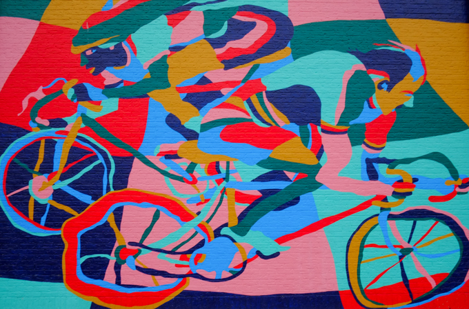 large painting outdoors, part of Albright Knox's project Cobblestone Commons