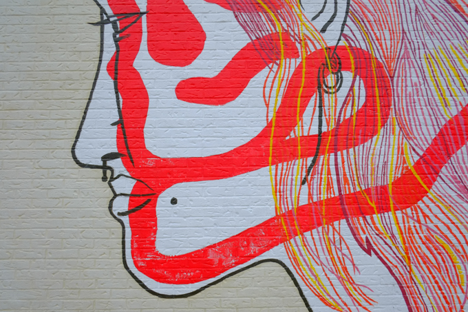 large painting outdoors, part of Albright Knox's project Cobblestone Commons, by Karle Norman,