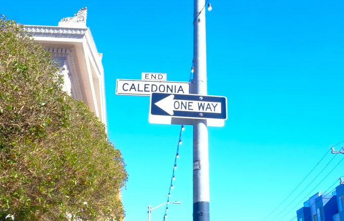 street sign for Caledonia Lane, in San Francisco