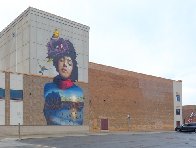 street art mural in Chatham Ontario, on the side of the Capitol theatre