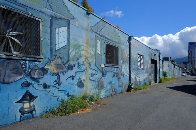 mural in shades of blue