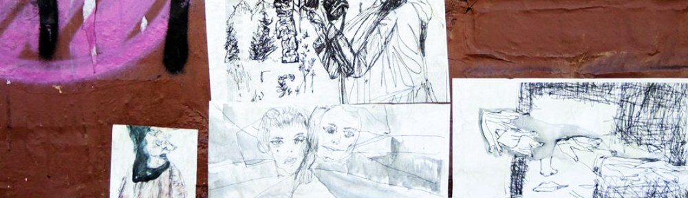 black and white hand drawn picture of people, as graffiti wheatpaste