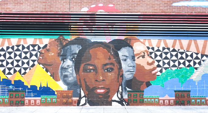 mural, how i see myself, by caw kids, Adam Clayton Powell Jr. Plaza., harlem, new york city