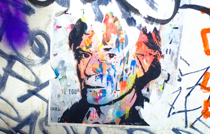 street art in ACDC lane, central Melbourne, portrait of Andy Warhol with paint splatters
