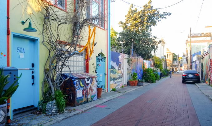 painted buildings in alley