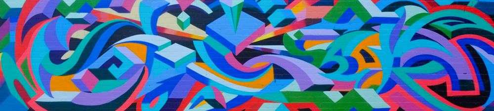 part of a mural, abstract colours and shapes, many colours, bright and vibrant