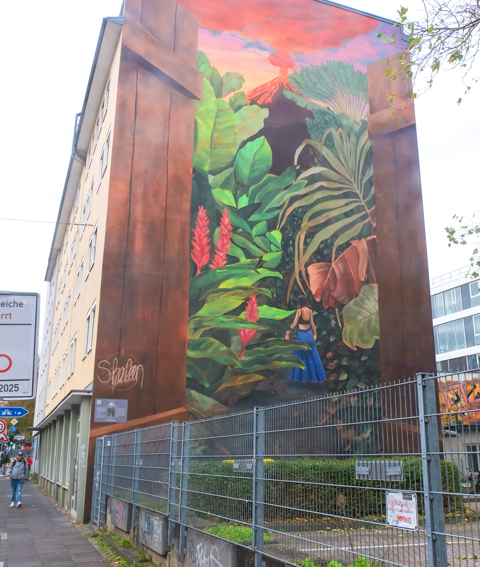 mural by Shaleen Faussner of woman in oversized forest
