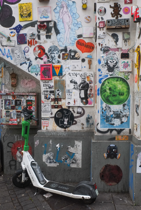 slaps, stickers, and other pasteups on a wall Heliosstrasse in Cologne