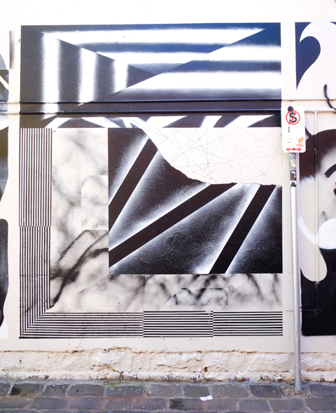 part of encrypto project number two,black and white abstract paintings on a wall in Abbotsford, by URSH, Brody X, Fikaris, and Baxter