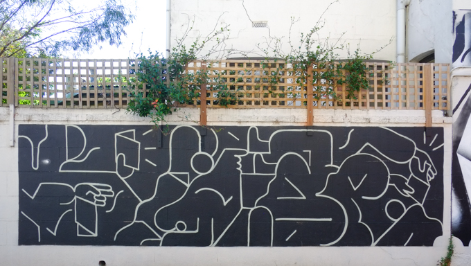 part of encrypto project number two,black and white abstract paintings on a wall in Abbotsford, by URSH, Brody X, Fikaris, and Baxter