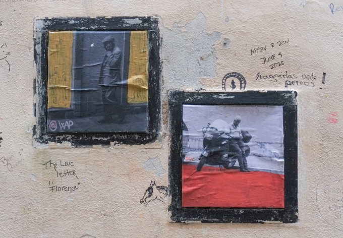 signed #wap, black and white photo of a man on a motorcycle