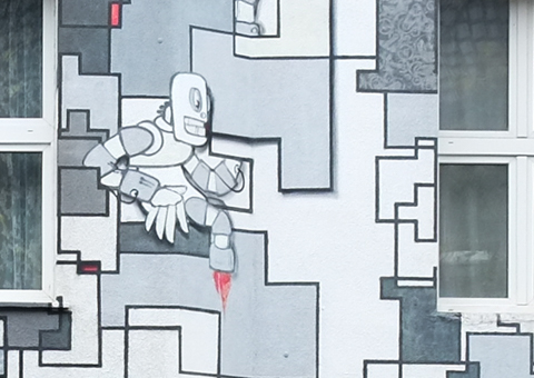 robot, painting in mural