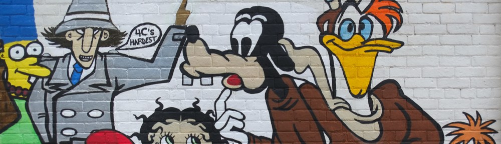 Betty Boop, Goofy, Inspector Gadget, in a mural